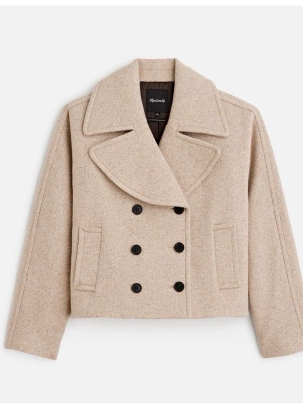 Madewell Cropped Double-Breasted Peacoat in Light Beige